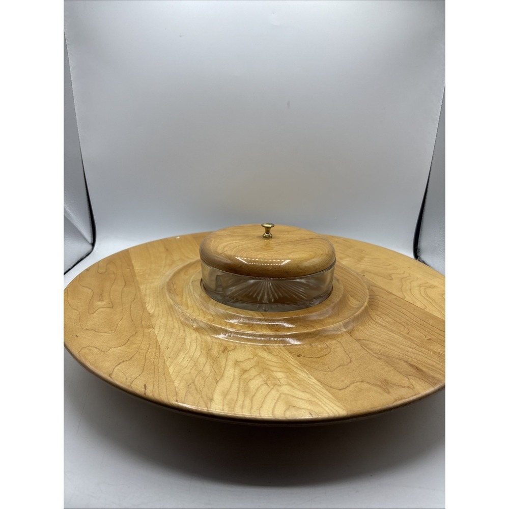 Vintage MCM Royal Wood Turning Co Golden Birch Lazy Susan Tray Serving Dish 18"